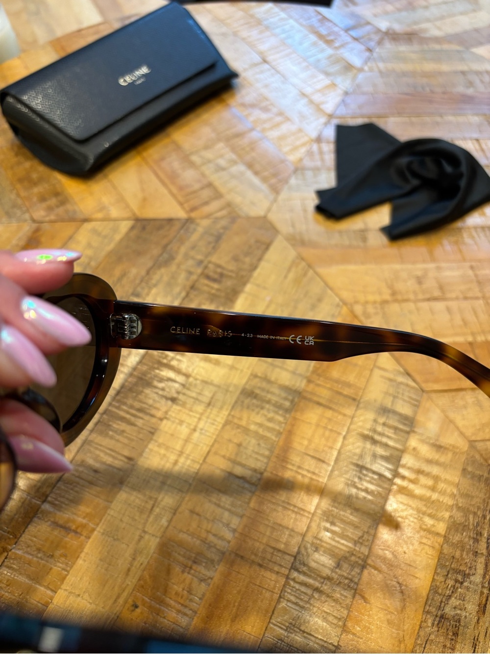 Celine Tortoiseshell Oval Sunglasses - Dark Brown Lenses - Picture 4 of 7